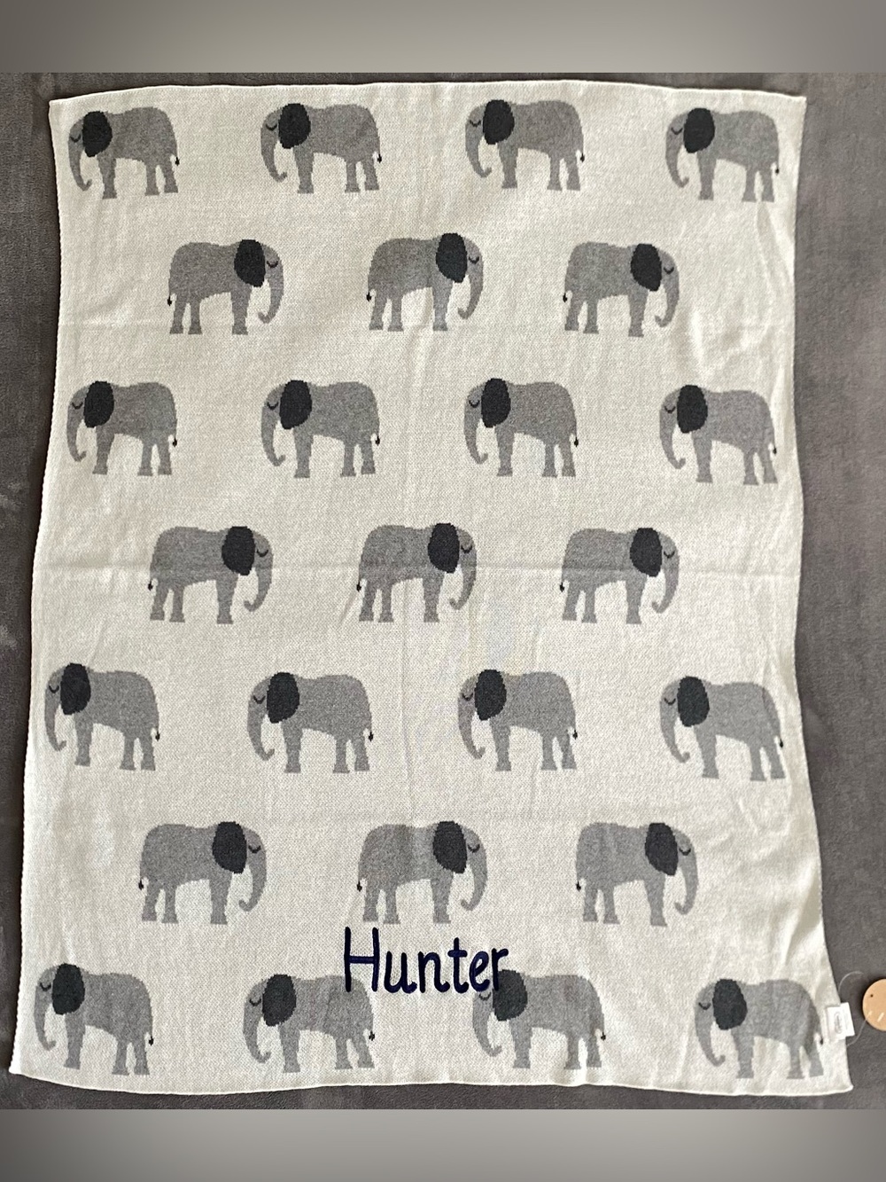 Mud Pie Boy’s 100% Cotton Elephant Baby Blanket With Hunter Embroidered 32”x42”